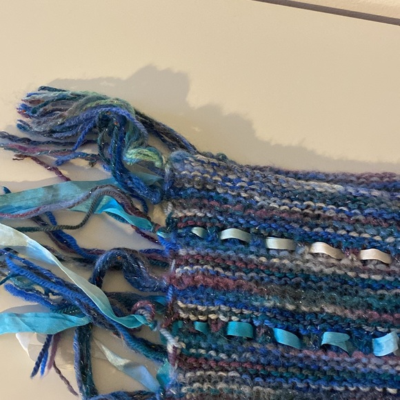 Hand-knit wrap  or scarf made with hand-dyed merino yarns and ribbon. NWOT - Picture 3 of 3